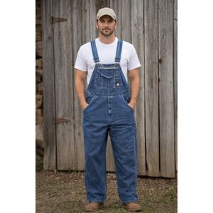 Berne Apparel Bib Overalls Mens Size 42x32 Carpenter Blue Denim Dadcore B910SWD